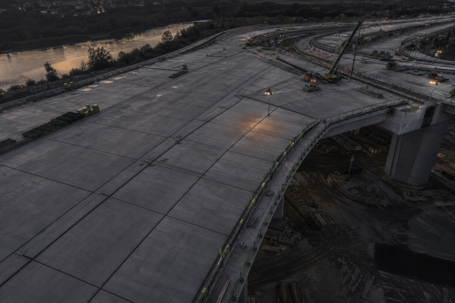 Infrastructure sealing project at dusk